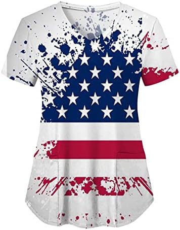 4 de julho Camisetas T para Women USA SMAND SMERTRA CORRETA VENDA DE MANUFA CUNTE COM 2 POLOS BLOSH TOP Holiday Casual Workwear
