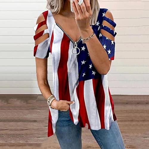 4 de julho Camisetas para mulheres para mulheres Túnicas de decote em V Tunics de decote em V Tops American Tires Tieve toupes