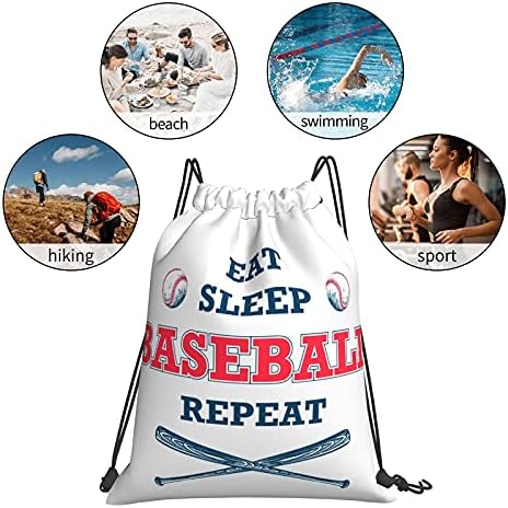 Fatttycy Eat Sleep Baseball Repita as sacolas de ginástica de ginástica Esporte Saco de mochila de saco de grade à prova d'água para homens para homens de um tamanho de um tamanho