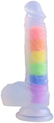 Dildo realista Cristal Clear Jelly Dildo, 7,68 polegadas de silicone Rainbow Dildo translúcido Dildo fofo para mulheres