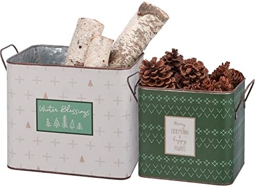 Primitivos de Kathy Merry Everything & Happy Always, Winter Blessings Decorative Bin Set