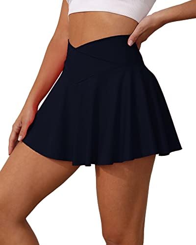 Aurgelmir Womens 2 em 1 Crossover Tennis Salia High Salia de Golfe de cintura High Skorts Flamas com bolsos de shorts