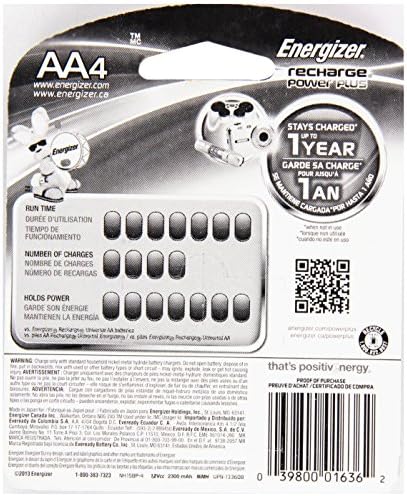 Energizer E2 Recarregável Bateria AA, 1,2 volts NIMH, 4 CT