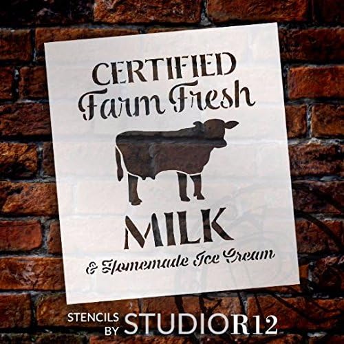 Estêncil de leite fresco da fazenda vintage por Studior12 | Diversão tradicional - modelo Mylar reutilizável | Pintura, giz,