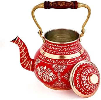 Panela de chá de cobre de chifre dourado com design gravado - bule turco e chaleira para o fogão 16,91 FL -OZ CAPACIDADE - Chaleira