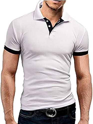 Wenkomg1 Mens algodão mistura de manga curta Camisa polo, esportes de exercício atlético Fitness Slim Fit Contrast Collar