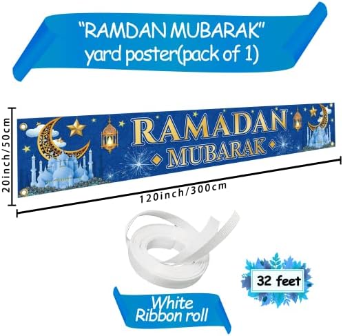 Banner de Ramadã Mubarak, grande bandeira de pátio de decoração de Ramadã de 9,8 x 1,6 pés, banner de jardim de bandeira do Ramadã,