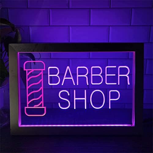 DVTEL Barber Shop Led Néon Sign, decoração de cabelo Luzes noturnas USB Luzes de neon com moldura de madeira, placa luminosa pendurada