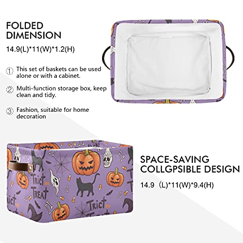 Witch Hat Black Cat Halloween Pumpkins Bin Bin dobrável com Handle Retângulo Cesta de sereia à prova d'água Para organizador