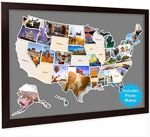 Mapa fotográfico dos EUA, mapa de viagem - mapa fotográfico de 24 x 36 dos Estados Unidos Inclui Fotos Photo, 50 States Photo Map - Presente para viajantes Casais Visited States Mapa - Visitei todos os 50 estados