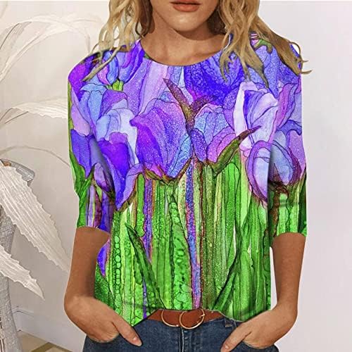 Seryu 3/4 de manga para mulheres tripulantes de verão Tops florais cópias casuais camiseta solta blusas de pulôver na moda