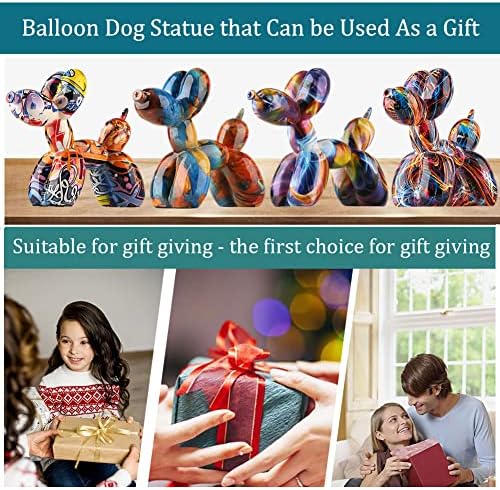 Escultura de cães de balão de arte em cores modernas, mini estátua de cão de balão deslumbrante, estatuetas coloridas