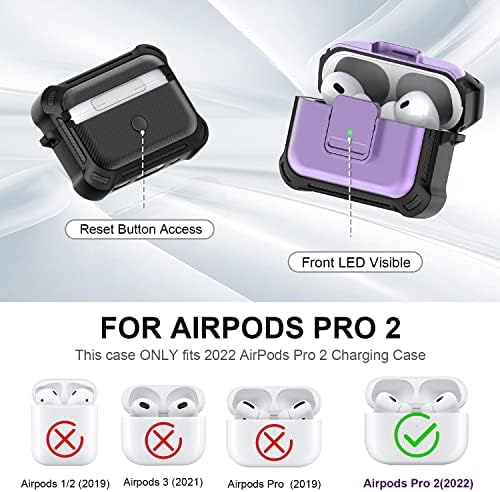 [5 em 1] Caso de trava para AirPods Pro 2, Bloqueio seguro PC+TPU Silicone AirPod Pro 2 Caso para mulheres, cobertura de