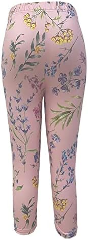 Calças que montaram para mulheres para o trabalho de impressão digital floral casual casual calças cortadas estrias