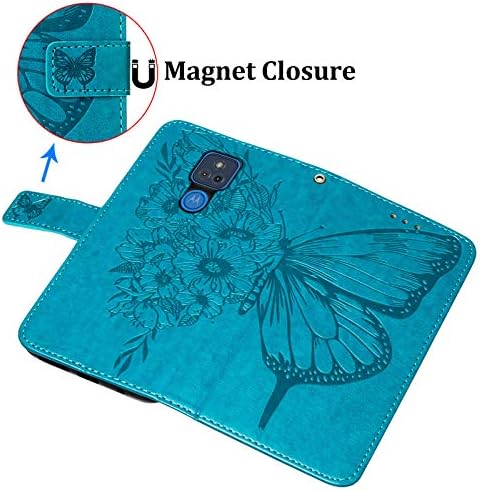 Compatível para o Moto G Play 2021 Case Wallet, [Kickstand] [pulseira de pulso] [slots de cartão] Butterfly Floral com relevo PU