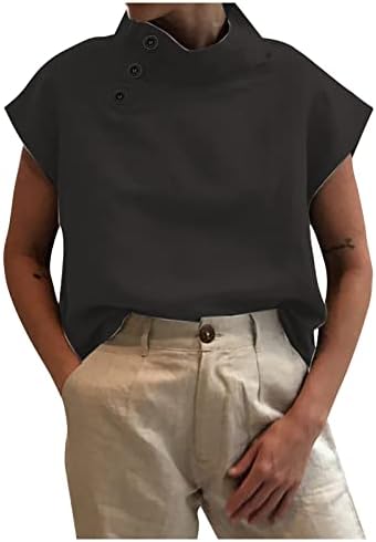 Camisa de linho de verão para mulheres elegantes botão retrô para baixo blusas tops mock rush tunics tops de cor sólida tshirts