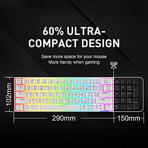 Havit sem fio 60% teclado mecânico 61 teclas Rainbow Backlit Teclado Backboard Bluetooth 5.0/Tipo-C teclado de computador com fio