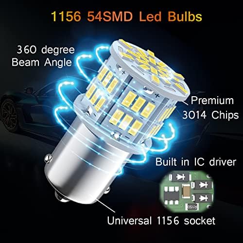 Melphan-Auto 1156 lâmpadas de carro LED, atualização de 12V-24V 54-SMD 3014 lascas brancas 1141 1003 BA15S Bulbos de carro