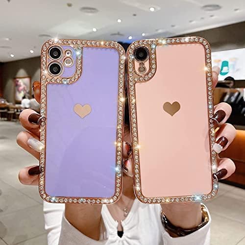 HJWKJUS Compatível com iPhone 13 Case para mulheres meninas, fofo Love Padrão de coração Eletroplacado Crystal Rhinestone