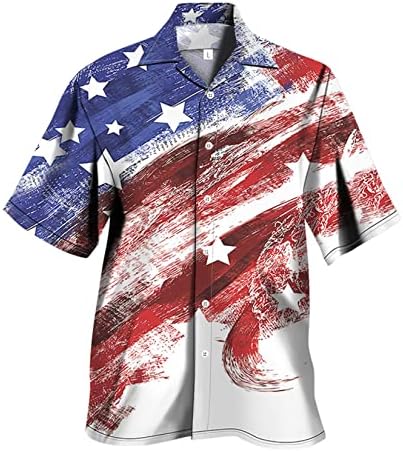 Camisas havaianas de urvip para homens de manga curta Aloha Beach Camisa A American Flag Impresso Summer Casual Button Down Camisetas