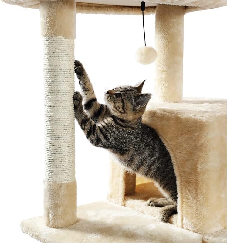 Mgwye Cat Tree Toard Risping Sisal Post Multi-Level Pet Spining Tree com Hammock Bed Cat Ladder Extra Com Ball Ball