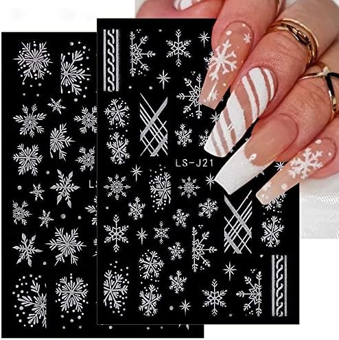 Kachimoo Christmas Nail Art adesivos, 6 lençóis 5d Authesfflake de neve adesivo adesivos de arte de pregos de natal adesivos de pregos