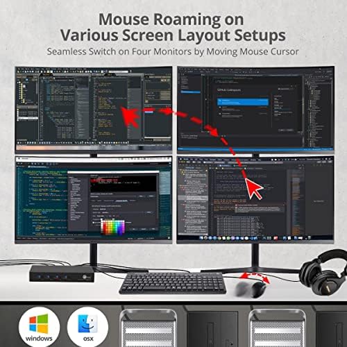 SIIG 4-PORT PARD Computers Keyboard e Mouse Roaming Control Switch com USB 2.0 Hub, Windows de suporte, Mac e Linux