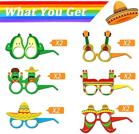 Gotgala 12pcs Fiesta papel óculos Cinco de Mayo Cactus pinata marcas pimenta pimenta óculos de pimenta para decoração