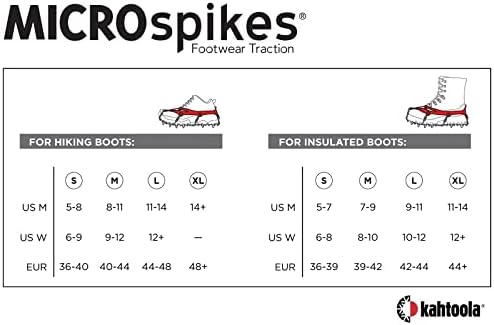 Kahtoola Microspikes Tração de calçados para caminhada de trilha de inverno e montanhismo de gelo