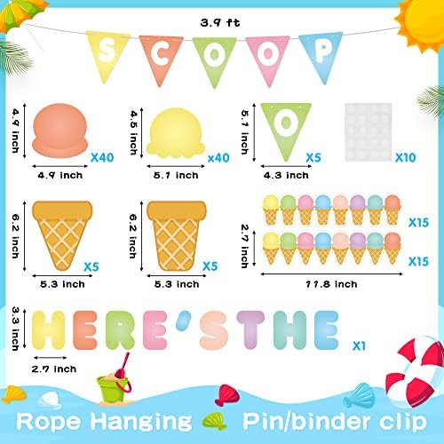 144pcs Summer Ice Cream Bulletin Board Decoration Cutouts Conjunto de fronteira contém top de sorvete e cone, fronteiras,