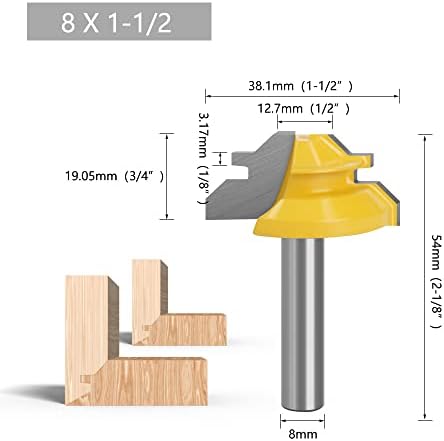 Jrenbox Router Bits 1 PC 8mm Shank de 45 graus Lock Mitre Router Bit Tenon Cutter Ferramenta de madeira para ferramentas