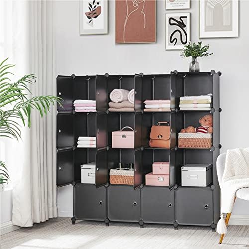 ANWBROAD CUBE Organizador de armazenamento, prateleira modular de DIY de 16 cubos com portas, organizador de roupas de armário,