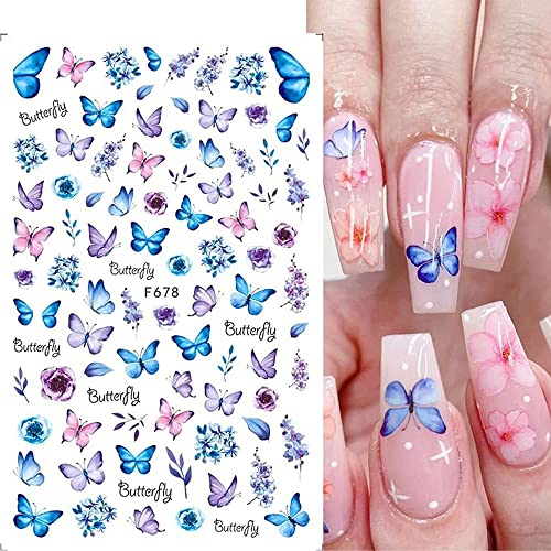 10 folhas azul Butterfly Nail Art Sticks Decalques Jmeowio Autesfotores Autiful Adesivos azuis Butterfly Butterfly Butterfly