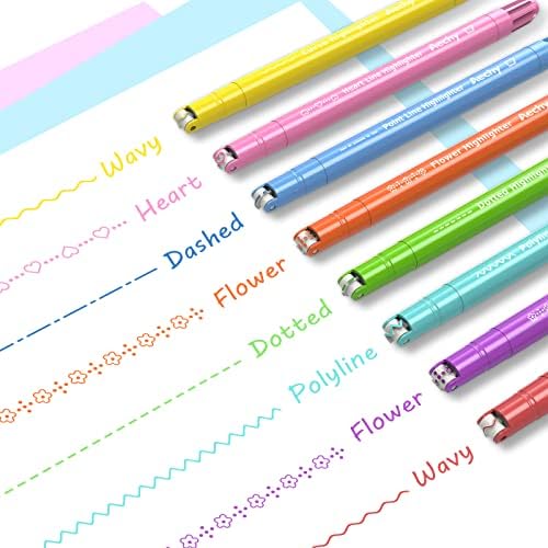 Aechy 8pcs Curve Highlighter Pen Conjunto, canetas de marcadores de ponta dupla com 6 formas diferentes de curva e