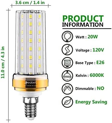 E12 Candelabra LED BULLBS, BLANCA DE VELA DE 20W DIA DIA 6000K, equivalente de 85-100 watts, Luzes de lustre de lúmens