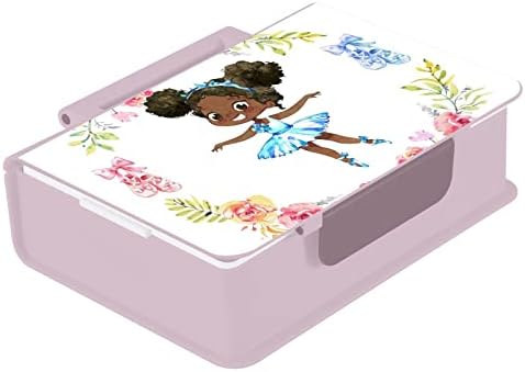 Alaza Afro Girl Afro-American Ballerina Bento lancheira BPA BPA à prova de vazamento Recipientes com Fork & Spoon, 1 peça