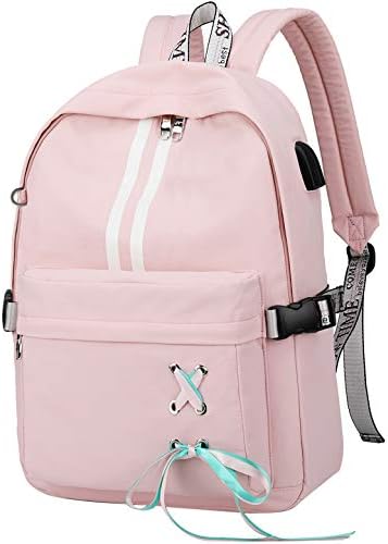 Mairle 17,3 polegadas de laptop casual Backpack Anti -Roubo School School Daypack Ribbon Decore School Saco com Porto de Charagem