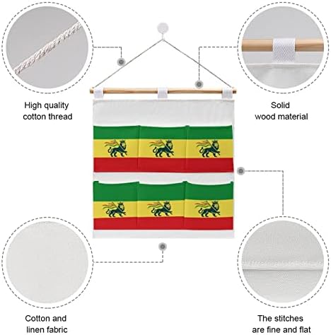 Groste de parede de bandeira de leão rastafariana etíopes 6 bolsos de linho de linho sobre as bolsas organizadoras de