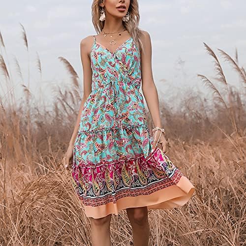 Vestidos casuais femininos moda feminina bohemian v pescoço de camisola floral vestidos embrulhados para mulheres verão