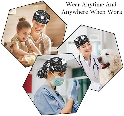 Capas médicas para mulheres com botões de cabelo comprido, boné de trabalho ajustável de 2 peças, abóbora de gato