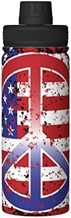 Garrafa de água American-Flag-Peace-sigin 18 oz aço inoxidável a vácuo largo balão largo com tampa de bico à prova de vazamento
