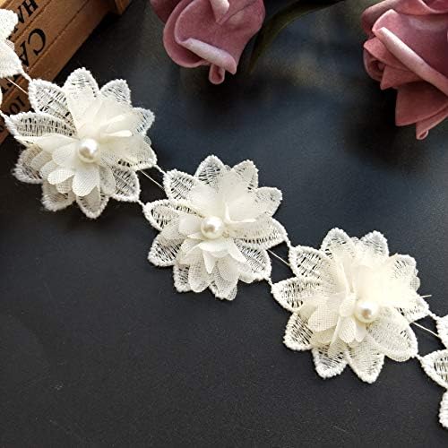 1 quintal 3d Flor Pearl Lace Borge Fita Fita de 5 cm Largura Vintage Apresentação de damasco de abdomínio de tecido Aplique Appliques Appliques Appliques Vestido de noiva Embelezamento Diy Decor Roupas