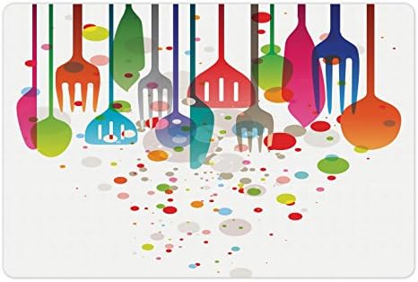 Tapete de estimação colorido lunarable para comida e água, utensílios de cozinha em casa Utensílios de talheres abstratos