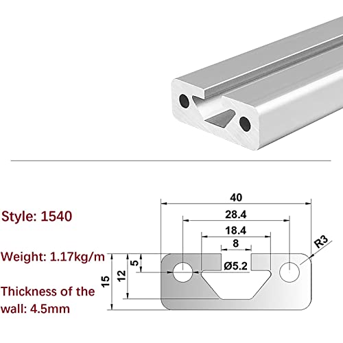 Mssoomm 2 pacote 1540 Comprimento do perfil de extrusão de alumínio 7,09 polegadas / 180 mm Silver, 15 x 40mm 15 Série T