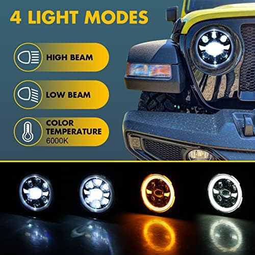 Faróis de LED de 7 polegadas de Tech 7 polegadas, faróis de halo LED com sinal de giro Amber White DRL H6024 FARÇONS LED FELHORES OFFRONHAS ONGS OLHOS LUZ COMPATÍVEL COM JEEP WRANGLER JK TJ LJ MOTORCYCH