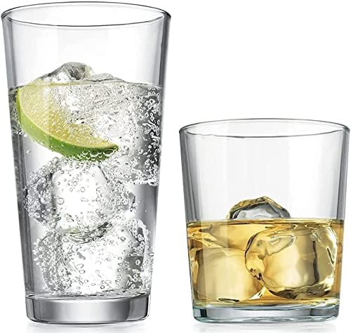 Drinkings Glasses Conjunto de 8 artigos de vidro misto definidos por Glaver, 4 Highballs 17 onças, 4 óculos de uísque 13 onças, Ótimo para uísque de coquetel e outras bebidas. Lavagem de louça Segura.