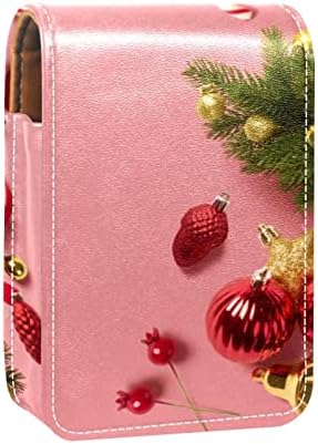 Caixa de batom com espelho Feliz Natal Lip Gloss Solder Lipstick Case de maquiagem portátil Bolsa de viagem Lipstick Organizer