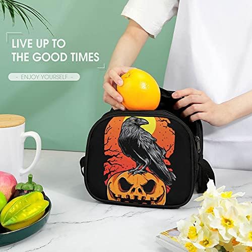 Lancheira isolada premium Halloween Crow Pumpkin Work Travel Office Almoço Cooler