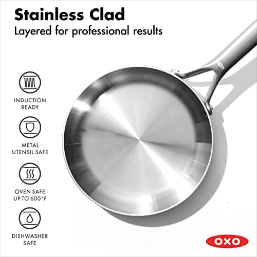 Oxo mira mira tri-aço inoxidável, frigideira de frigideira de 8 , indução, compactação múltipla, lava-louças e utensílios