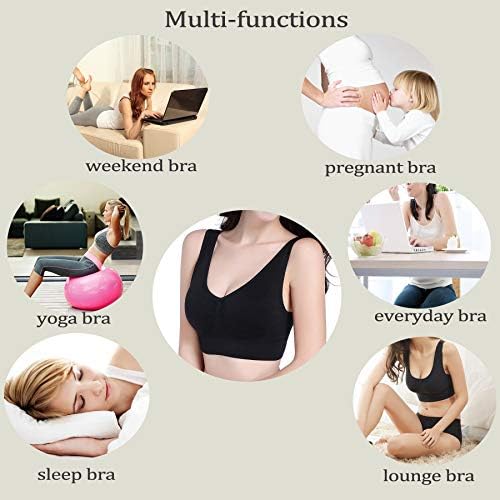 Bras do sono Prettywell para mulheres, sutiã esportivo sem fio confortável sem fio, sutiã de ioga de 3 pacote, com almofadas removíveis